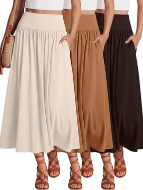 3 Pack Maxi Long Skirts for Women - Flowy, Comfortable, Versatile Styles